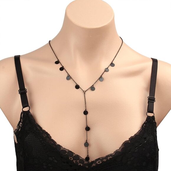 Long Necklaces for Women Black Lariat Y-Shaped Necklace Star Necklace Discs Neck - Picture 7 of 7